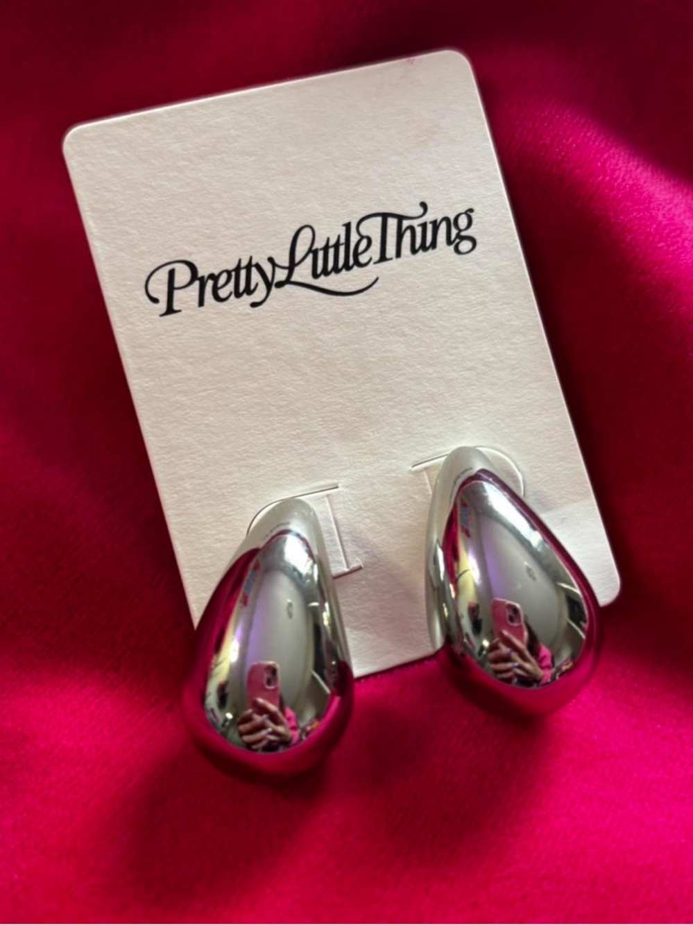 PrettyLittleThing Silver Teardrop Dome Clip Earrings